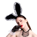 Rabbit Ears 蕾絲邊兔耳朵尼龍頭箍 TT23 (黑色)