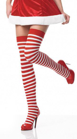 MM9036 - 條紋彈性大腿襪(紅/白)