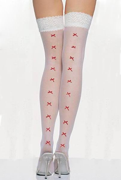 MM9038 - 蕾絲X圖紋大腿絲襪(白色)