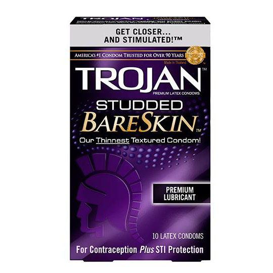 Trojan Studded Bareskin Lubricated Condom 10-count pack 戰神-激凸點裸肌超薄-10片裝