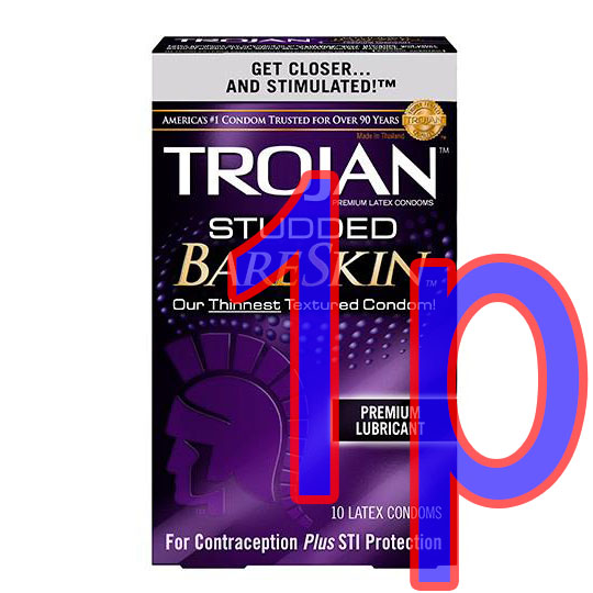 Trojan Studded Bareskin Lubricated Condom 1pc tryout 戰神-激凸點裸肌超薄-1片散裝