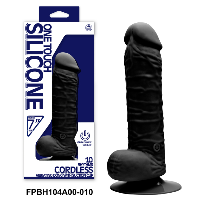 One Touch Silicone Vibrating Dong 仿真陽具(黑) 4A00-010