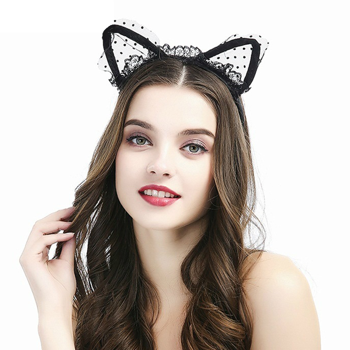 Cat Ears 貓耳朵蕾絲頭箍 MM6 (黑)