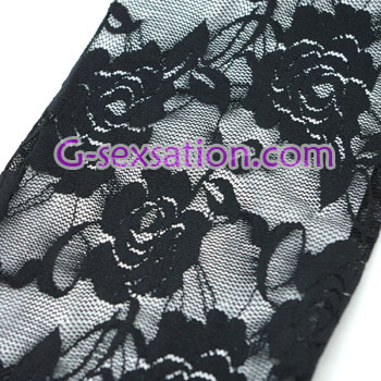 玫瑰花紋大腿蕾絲絲襪(黑色)