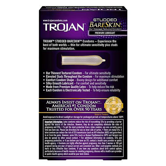 Trojan Studded Bareskin Lubricated Condom 1pc tryout 戰神-激凸點裸肌超薄-1片散裝