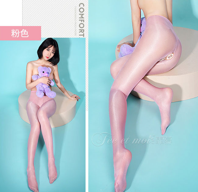 撩人高腰-油光開襠絲襪褲(粉色) FX7330