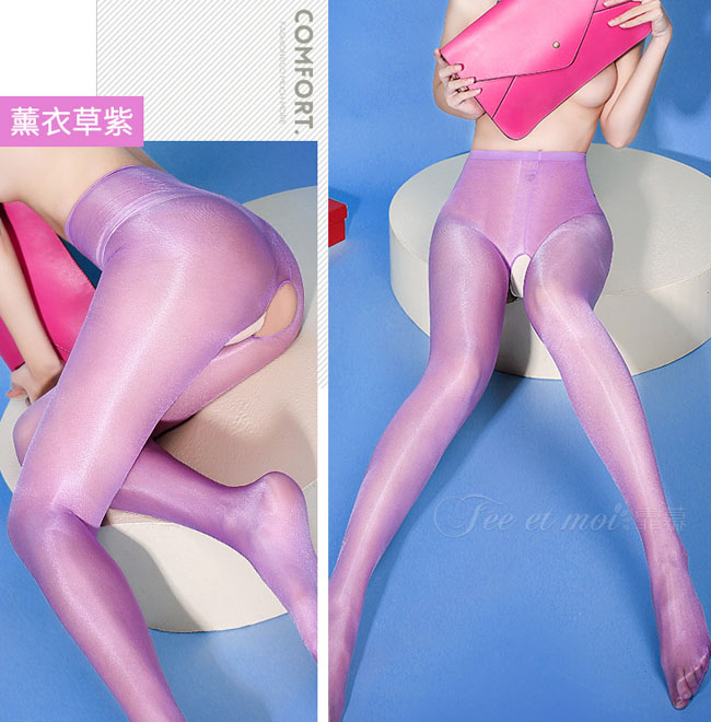 撩人高腰-油光開襠絲襪褲(紫色) FX7330