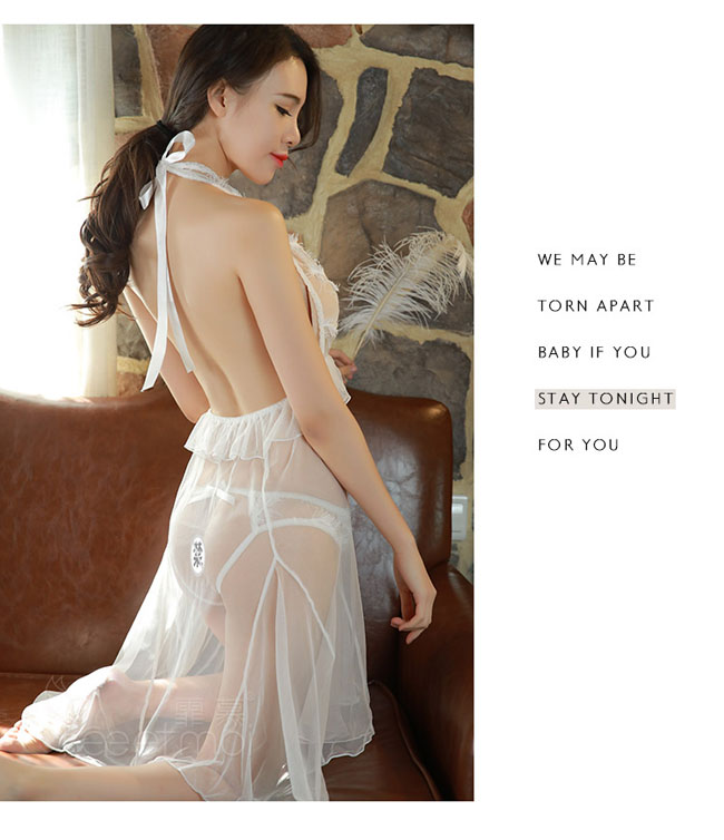 純淨白皙-羽毛長裙睡裙(白) FX7758