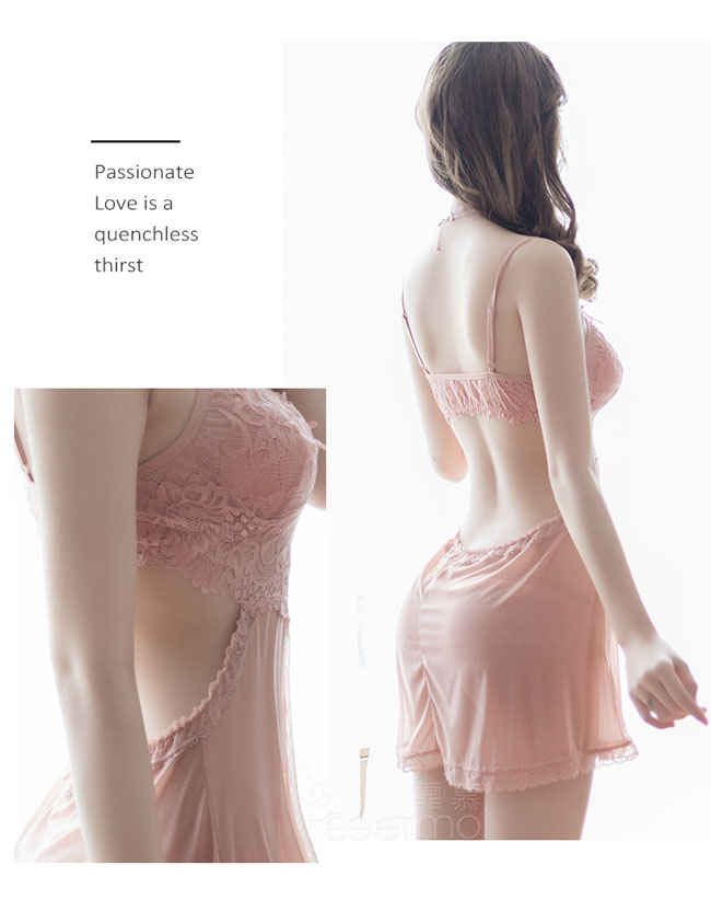 Seductive nightdress Pink 蕾絲網紗-拼接睡裙(裸粉) FX7719