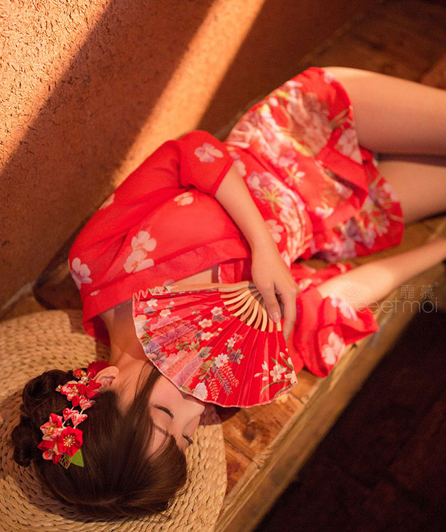 愛火蔓延-雪紡印花和服(紅) FX7061