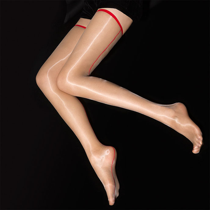 油亮長筒-後線絲襪(膚襪紅線) FX7219