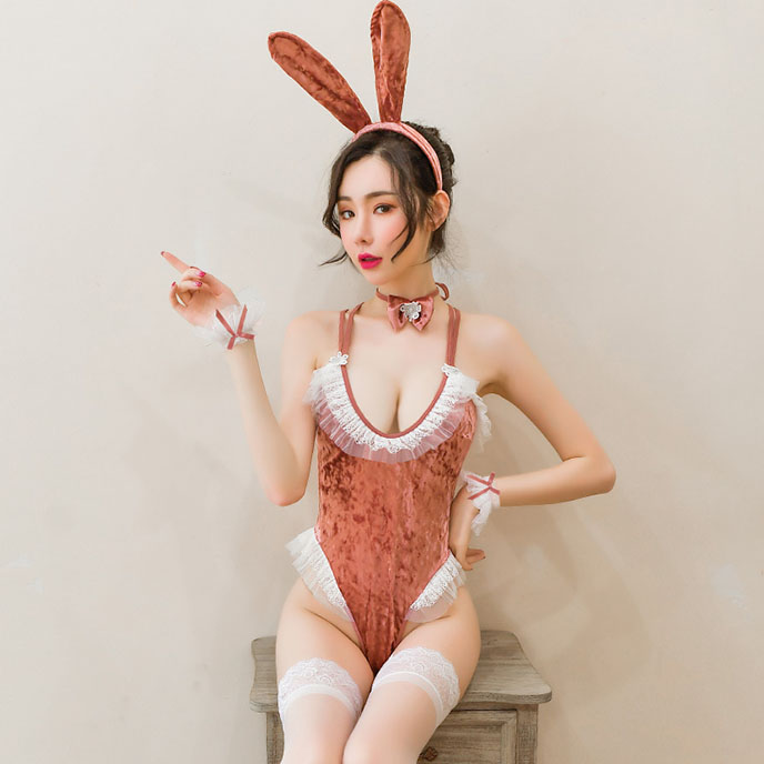 性感尤物-冰花絨兔女郎(粉咖) FX6995