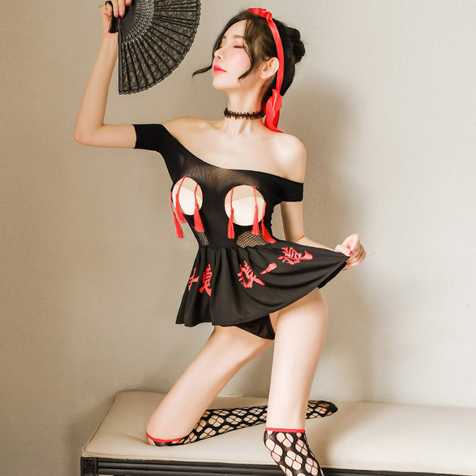 露乳舞孃-嬌媚網衣裙(黑紅) FX7457