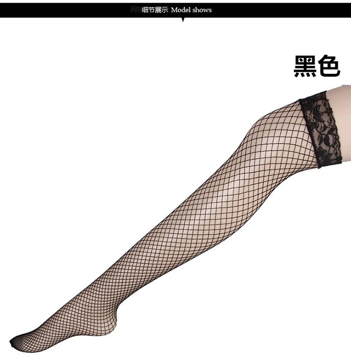 蕾絲花邊-中網長筒網襪(黑) FX7203