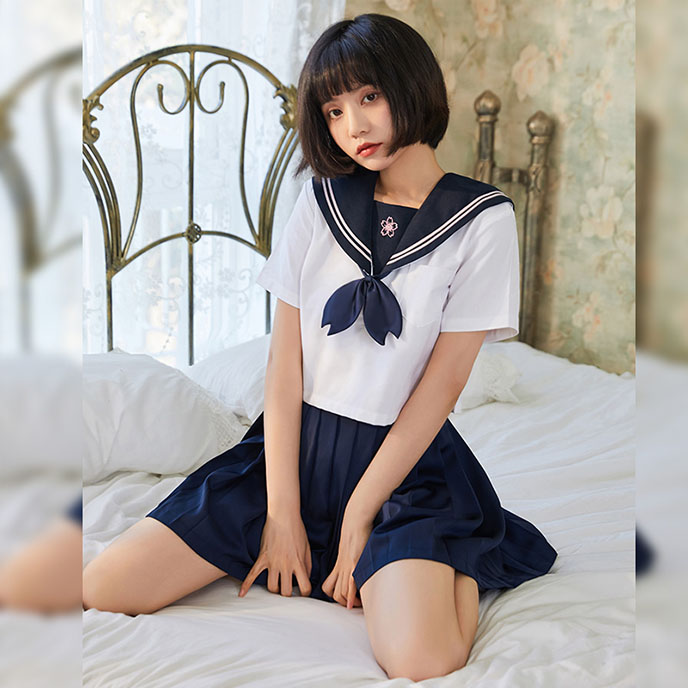 日系櫻花-水手學院服(藍領藍裙) FX7034