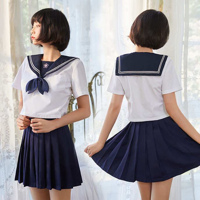 日系櫻花-水手學院服(藍領藍裙) FX7034
